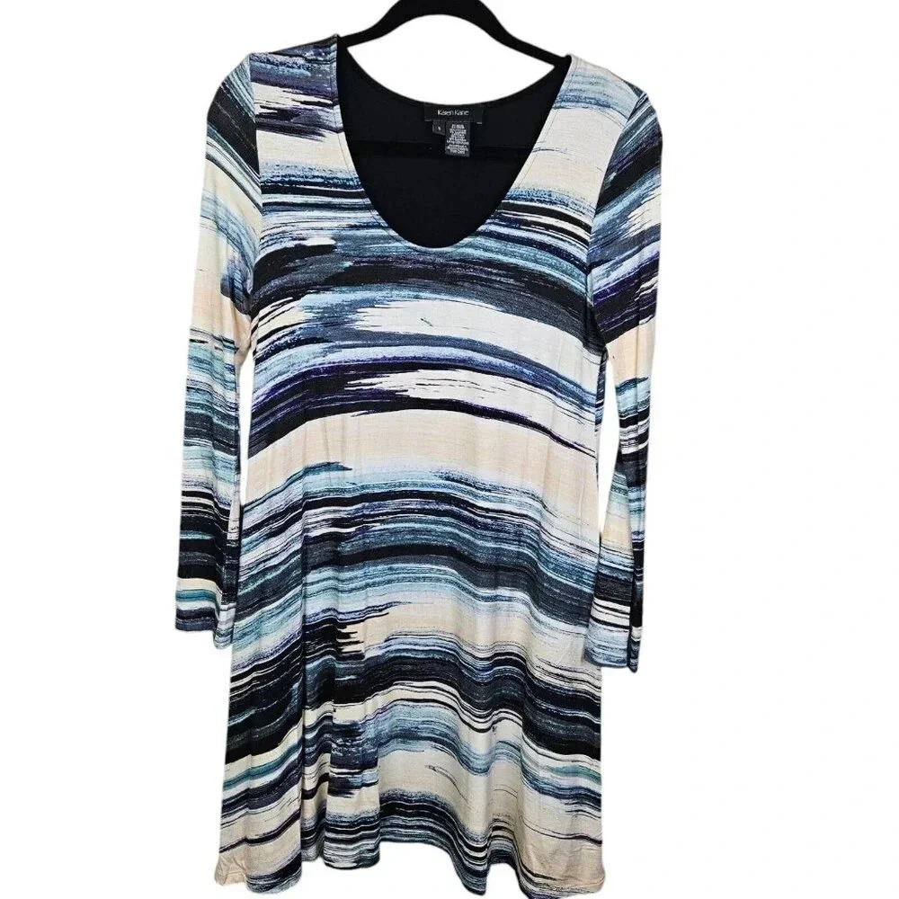 Karen Kane Multicolor Rayon Blend Scoop Neck Long Sleeve Knee Length Dress Small